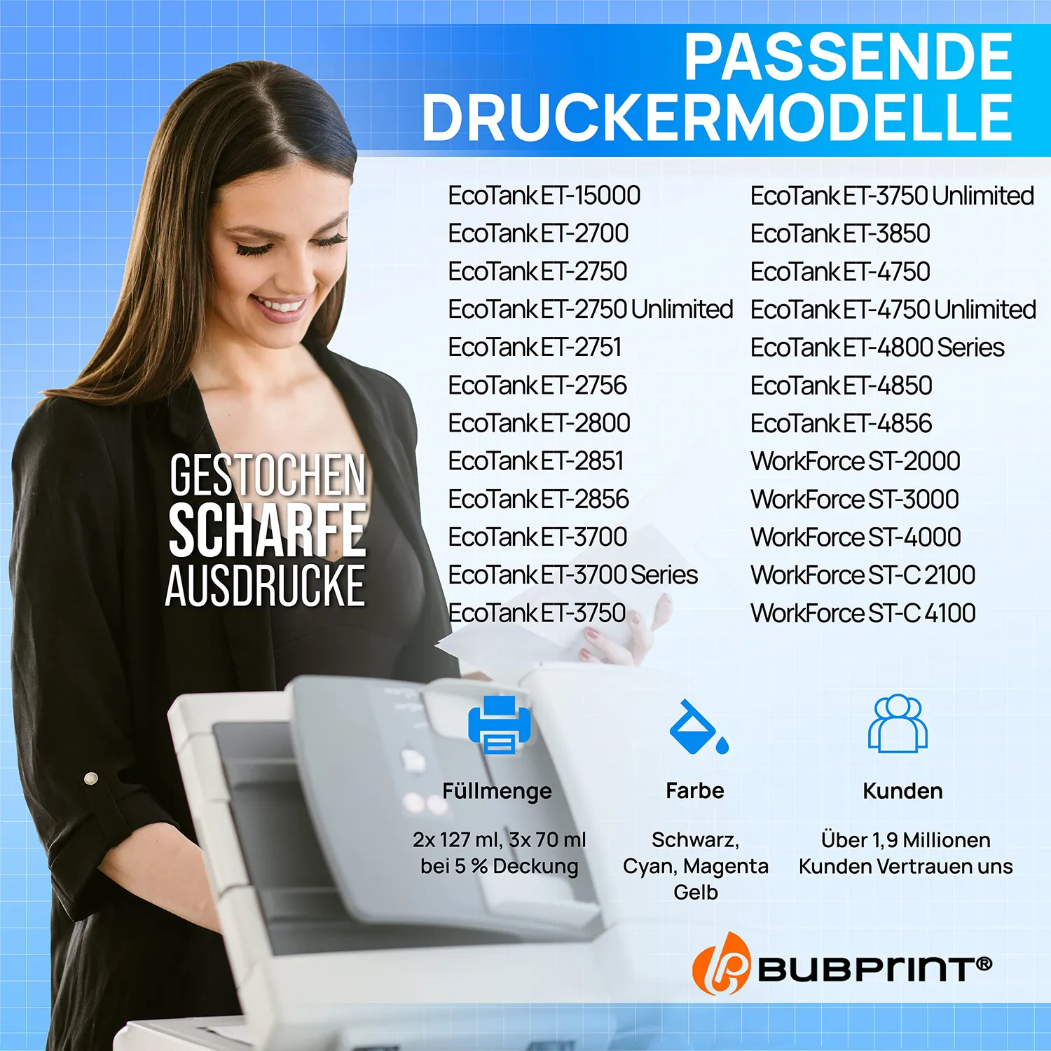 Bubprint 102 Tintenflaschen EcoTank Multipack kompatibel