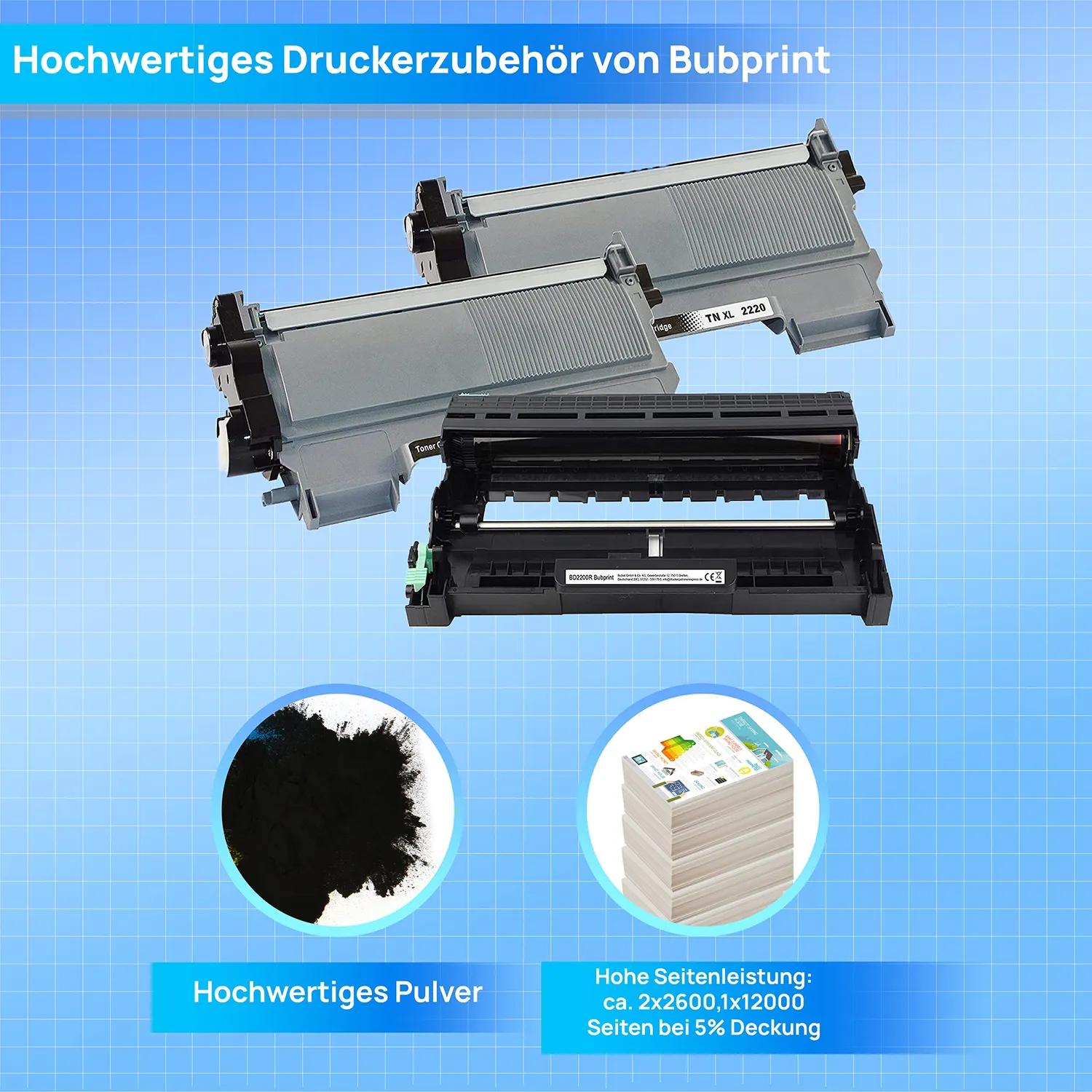 Bubprint TN-2220 DR-2200 Toner Trommel Set