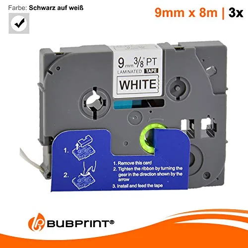 Bubprint TZE-221 Schriftband 9mm Schwarz-Weiß Multipack
