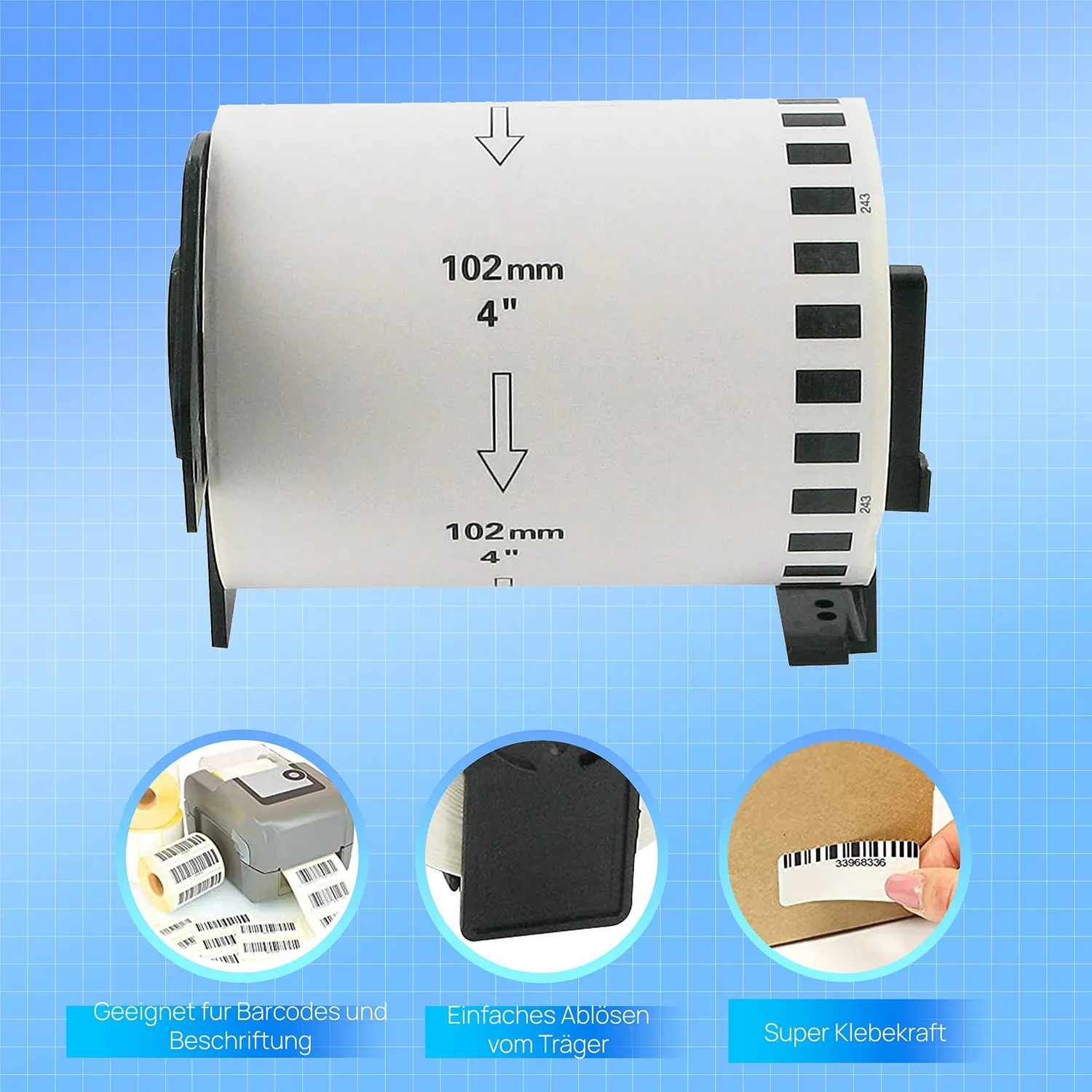 Bubprint DK-22243 Etikettenrollen 102mm weiß