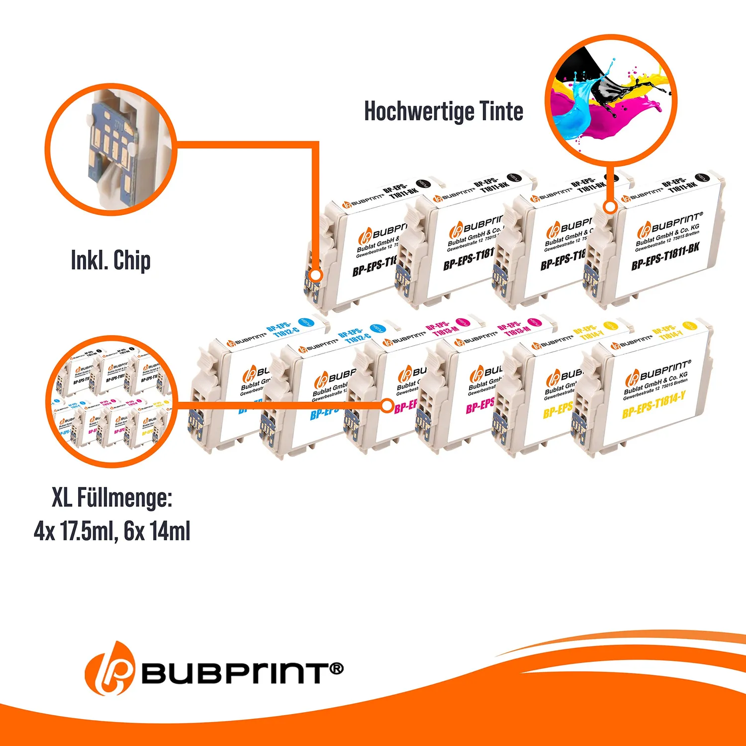 Bubprint 18XL T1811-T1814 Tintenpatronen 10er Pack