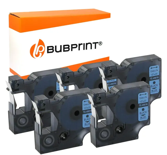 Bubprint 45016 Schriftband Schwarz-Blau 12mm 5er Pack