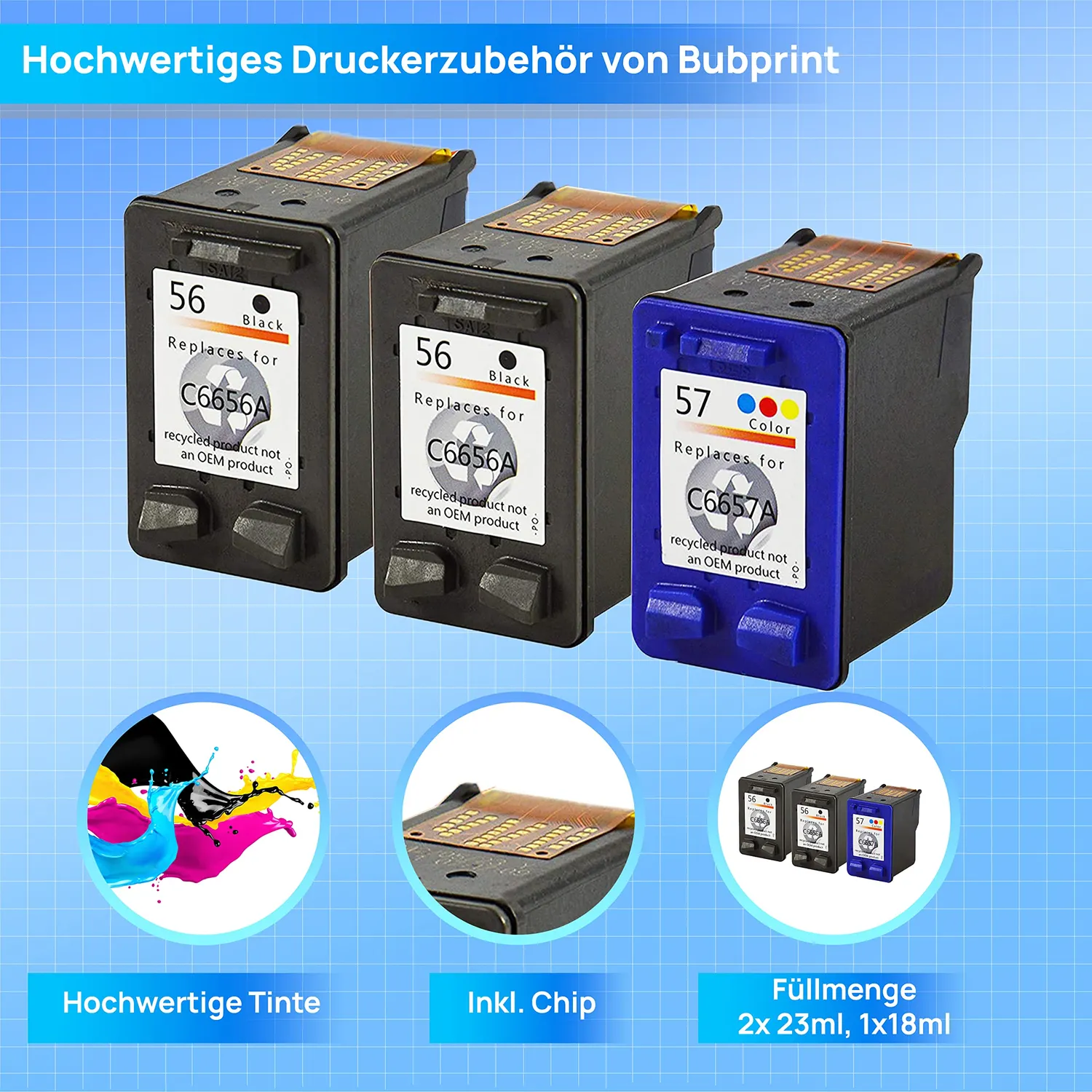 Bubprint HP 56 57 Druckerpatronen 3er-Pack kompatibel