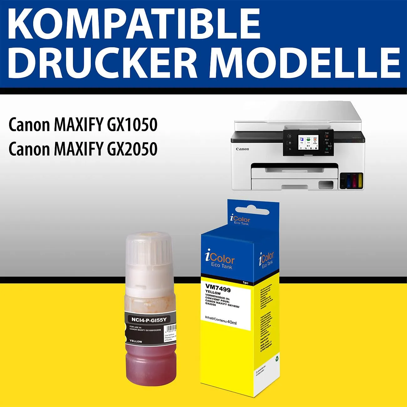 iColor Canon Maxify Gi-55Y Nachfülltinte Gelb Flasche