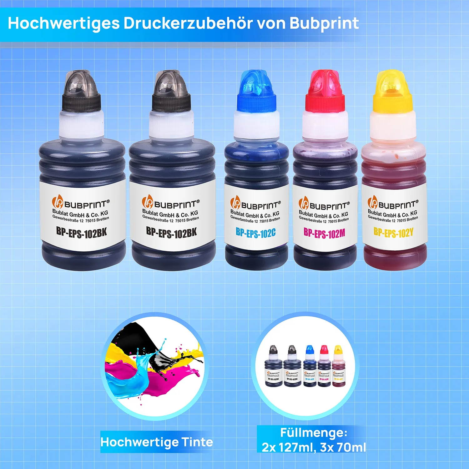 Bubprint 102 Tintenflaschen EcoTank Multipack kompatibel