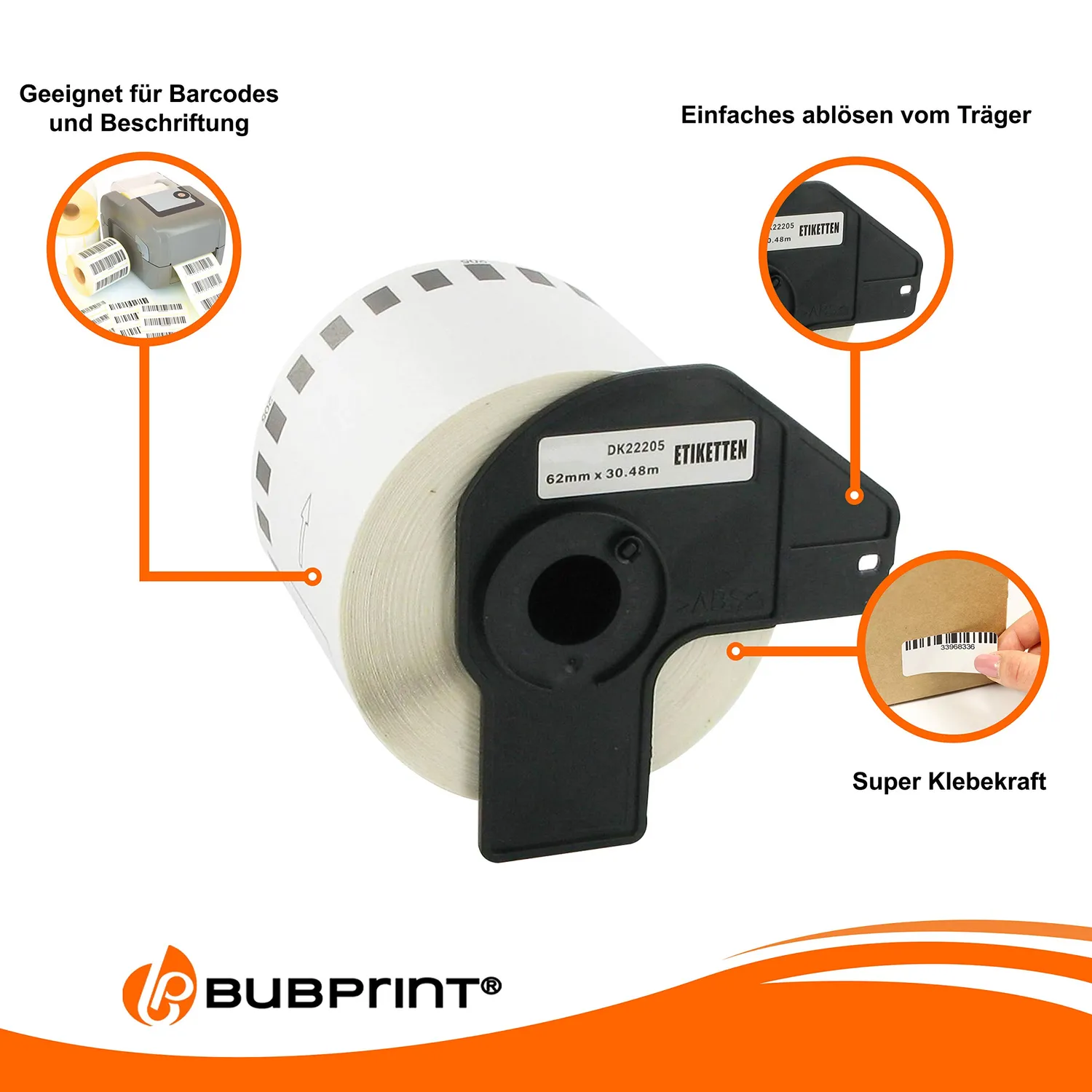 Bubprint DK-22205 Etiketten 62mm Endlos für Brother kompatibel