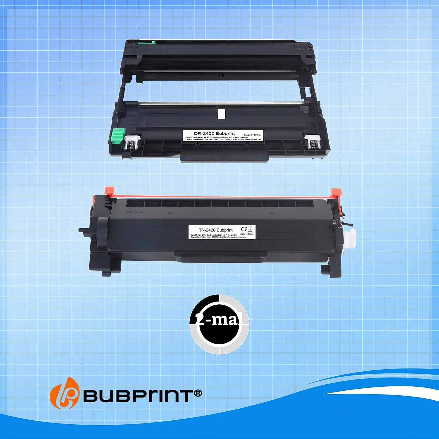 Bubprint TN2420 DR2400 Toner und Trommel XXL Schwarz 1 Set