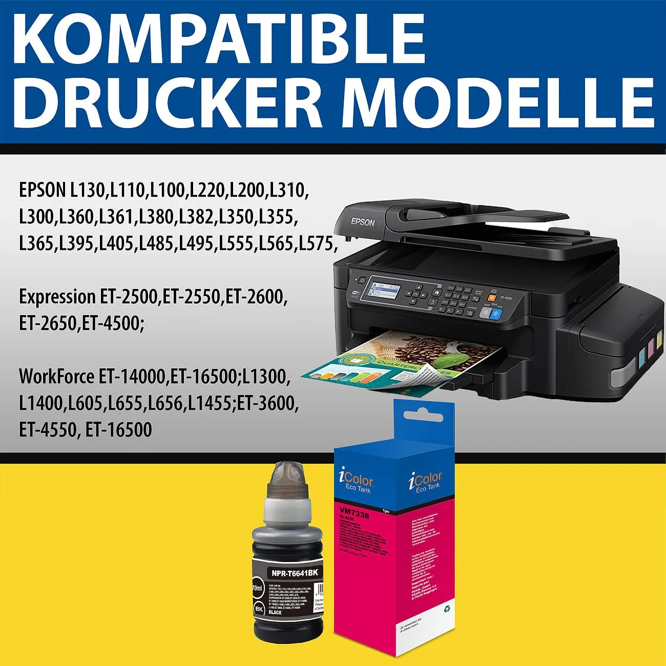 iColor T6641-T6644 Nachfülltinte 4er-Set Epson EcoTank