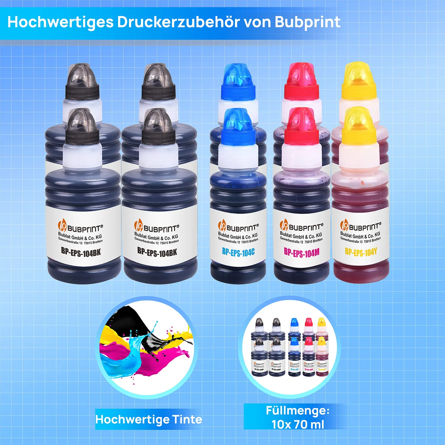 Bubprint 104 Tintenpatronen kompatibel für Epson EcoTank