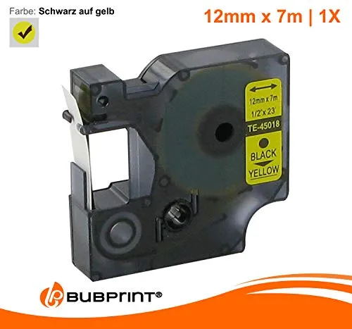 Bubprint 45018 Schriftband 12mm x 7m Schwarz auf Gelb