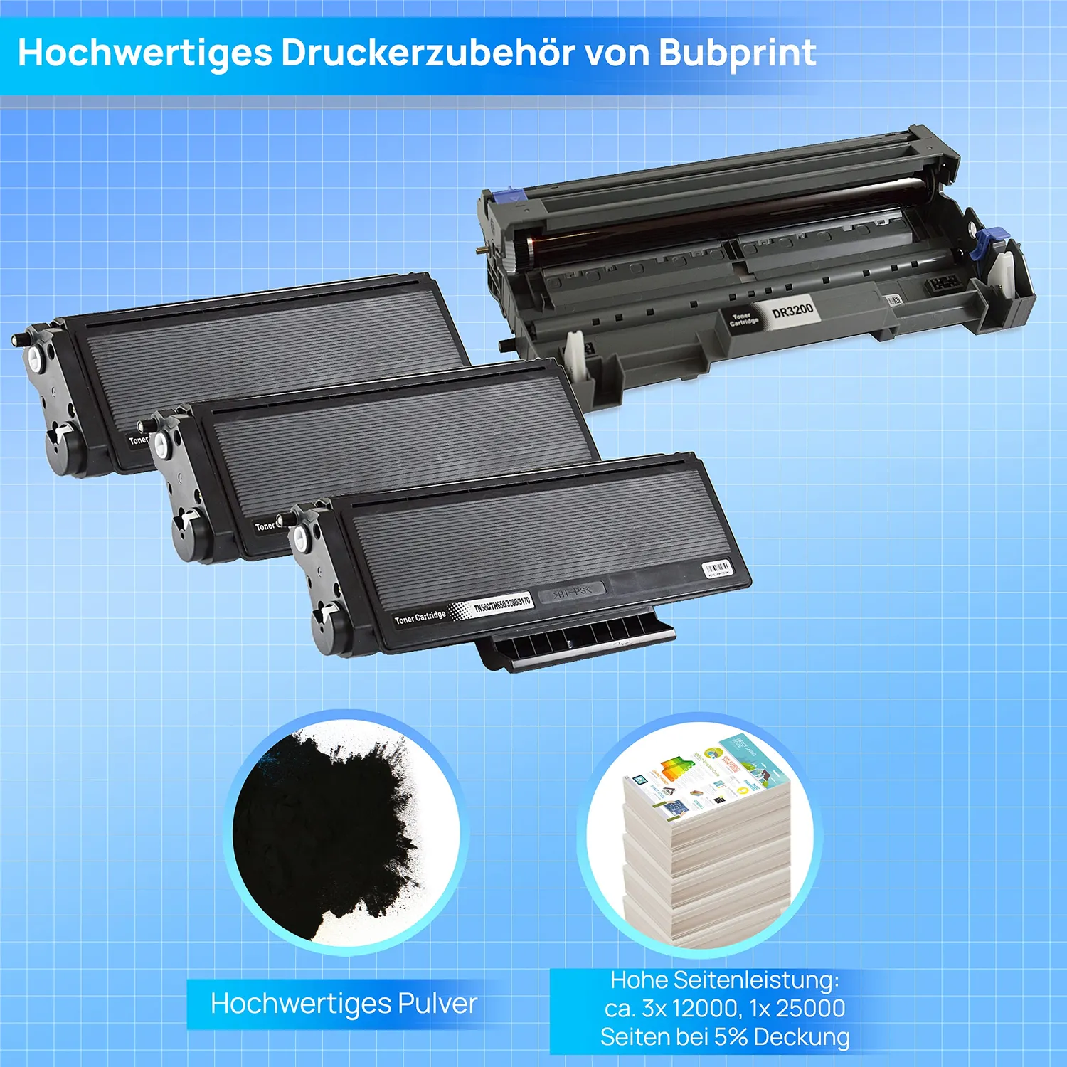 Bubprint TN-3280 DR-3200 Toner-Trommel-Set Schwarz 4-teilig