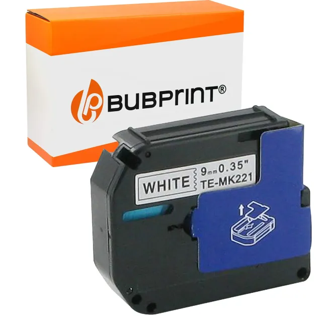 Bubprint M-K221 Schriftband Schwarz auf Weiß 9mm x 8m