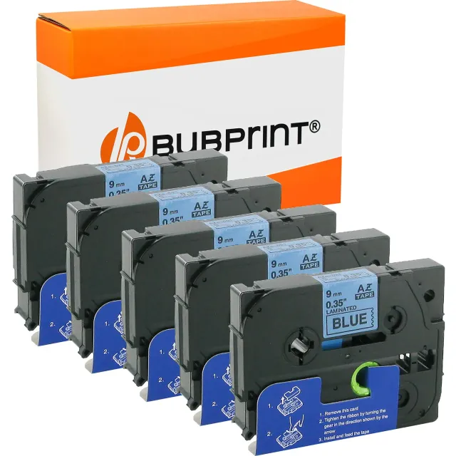 Bubprint TZE-521 Schriftbänder 5er-Set schwarz auf blau