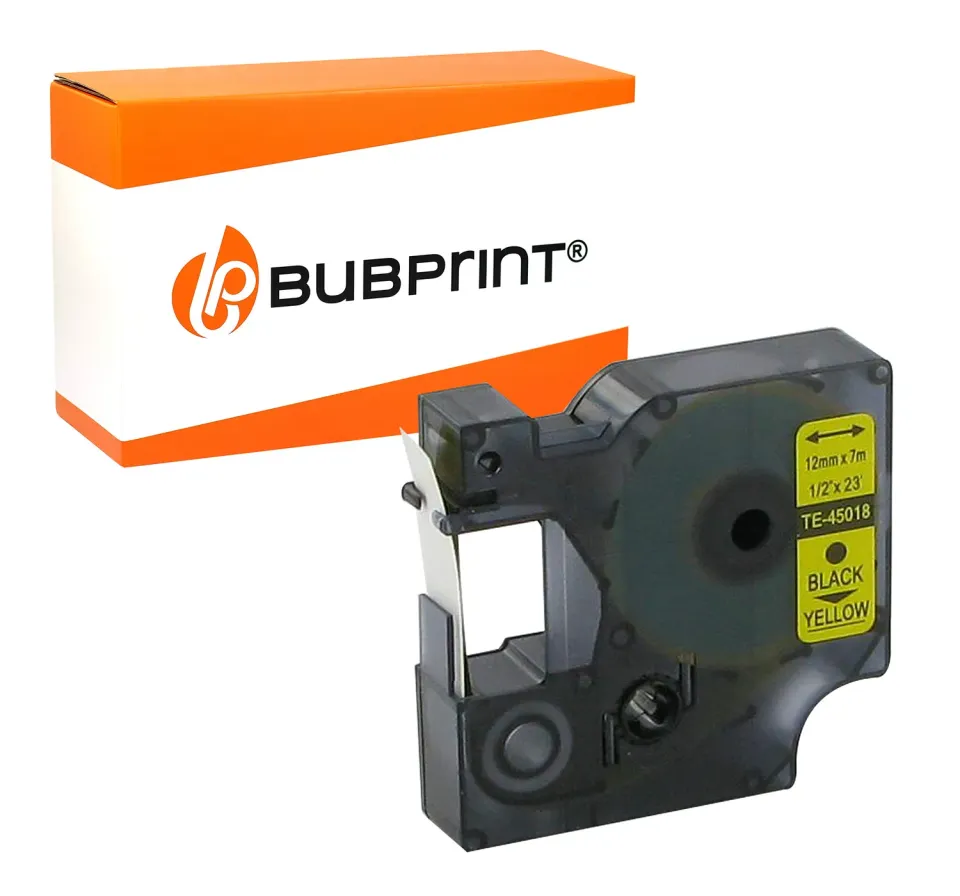 Bubprint 45018 Schriftband 12mm x 7m Schwarz auf Gelb