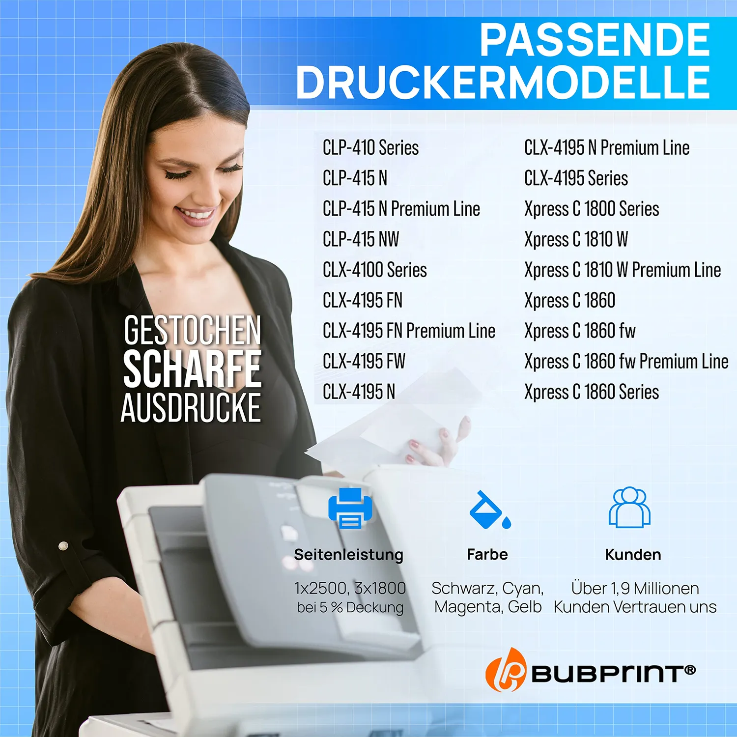 Bubprint CLP-415 Toner 4er-Set Schwarz Cyan Magenta Gelb