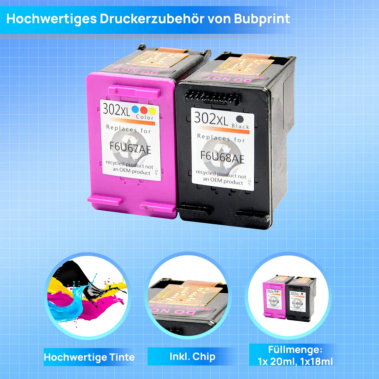 Bubprint 302XL Tintenpatronen 2er Schwarz Farbe kompatibel