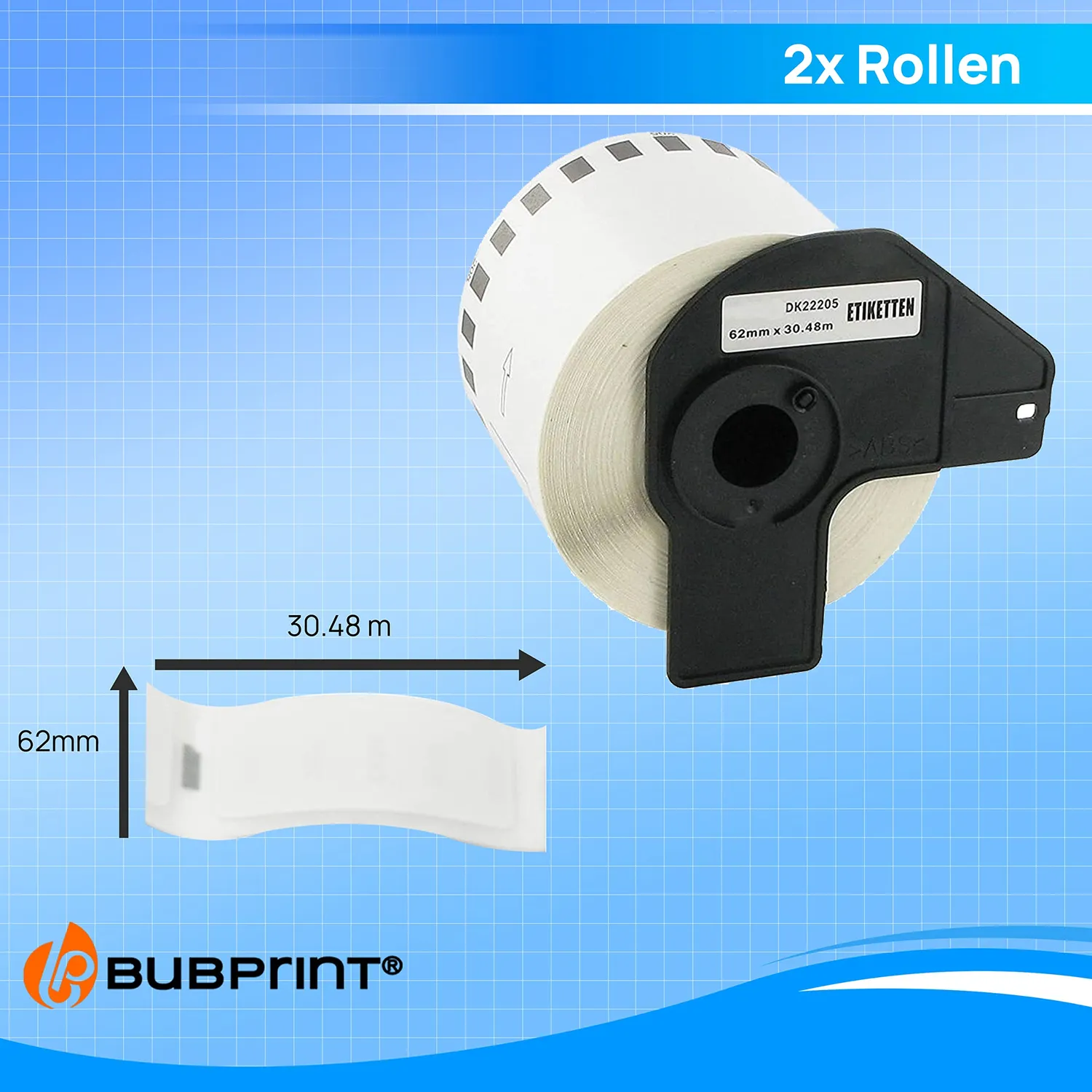 Bubprint DK-22205 Etikettenrolle weiß 2er Pack 62mm